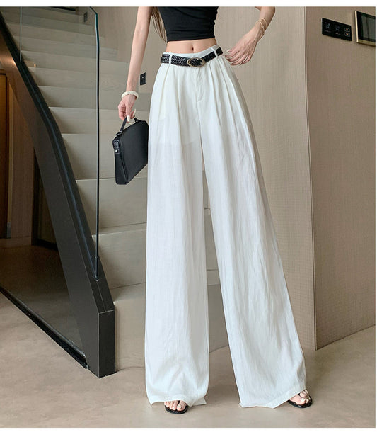 時尚簡約慵懶風亞麻寬褲(白)
