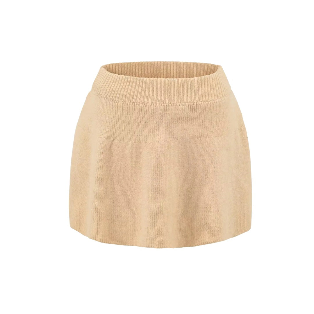 純色連帽雙拉鍊針織套裝(卡其)AT1011