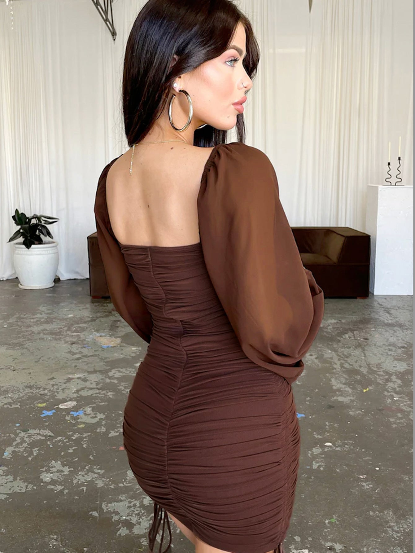 性感深V鏤空紐帶洋裝FI1028