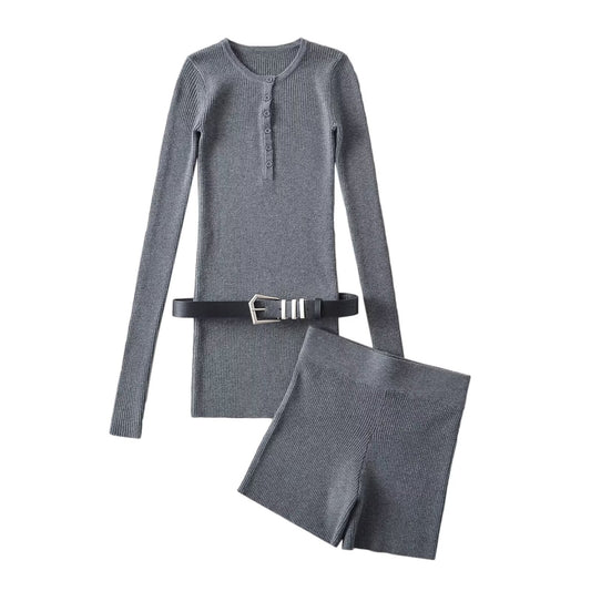 歐美性感風彈性顯瘦針織套裝(灰色)CO1038