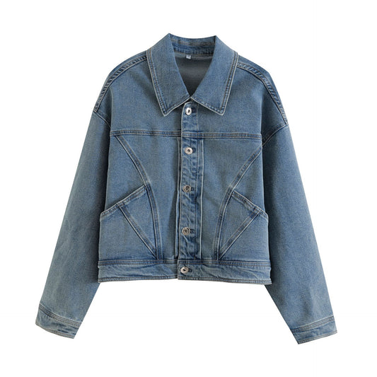 歐美風翻領單排扣牛仔外套DE1013