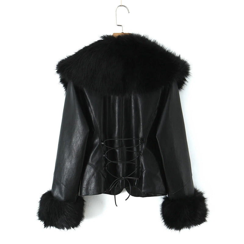 歐美風大毛毛翻領復古皮外套WA1005