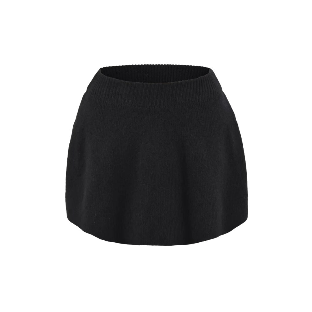 純色連帽雙拉鍊針織套裝(黑)AT1011