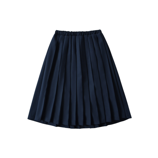 法式學院風抽繩中長百褶裙(藏青)
