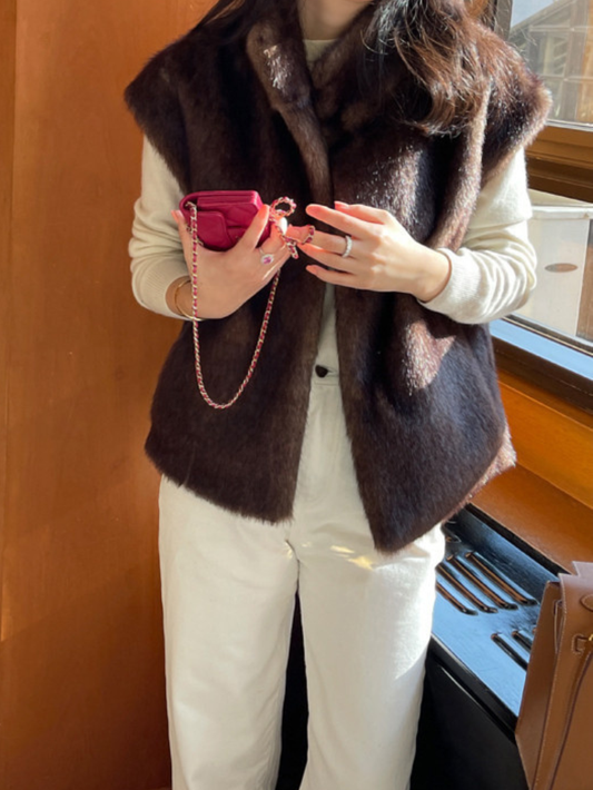 時尚Chic毛毛皮韓版馬甲外套(咖)LI1003