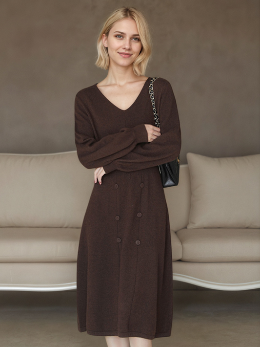 修身顯瘦紐扣氣質針織洋裝(摩卡)K1022