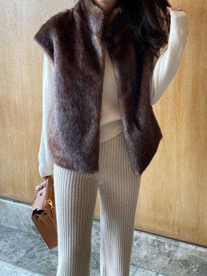 時尚Chic毛毛皮韓版馬甲外套(咖)LI1003
