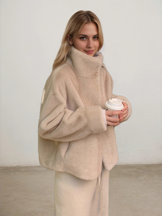 時尚韓版水貂毛皮長袖外套LI1018(杏)