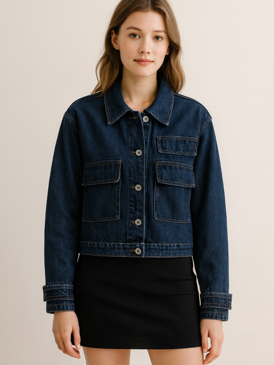 歐美風寬鬆排扣牛仔外套DE1012