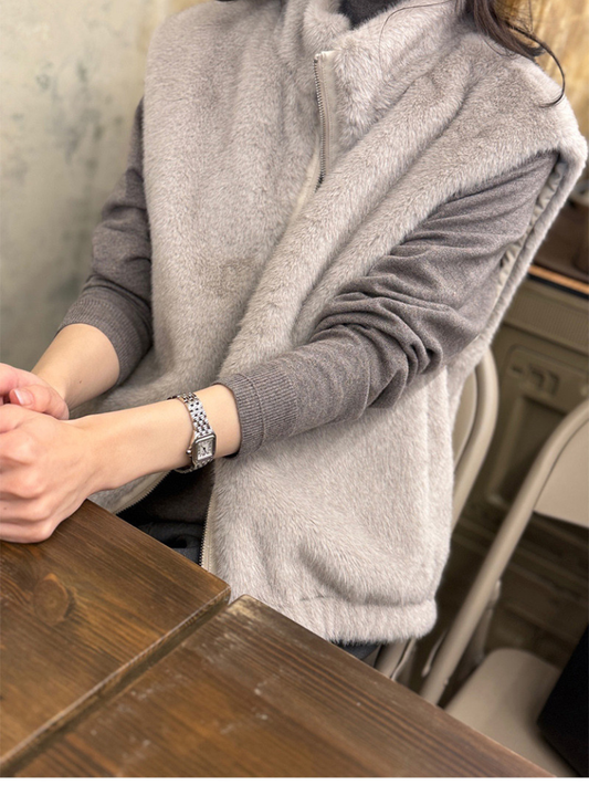 Chic毛絨兩面穿韓版馬甲外搭(灰)LI1004