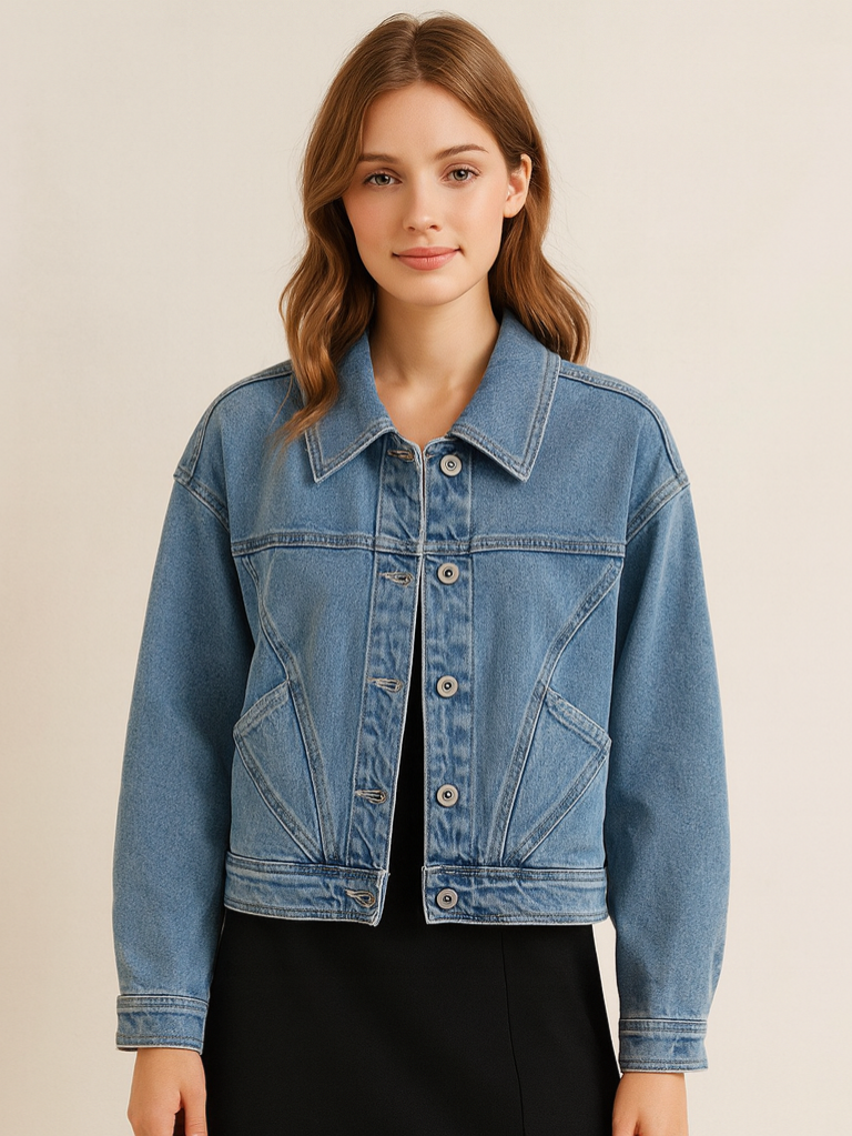 歐美風翻領單排扣牛仔外套DE1013