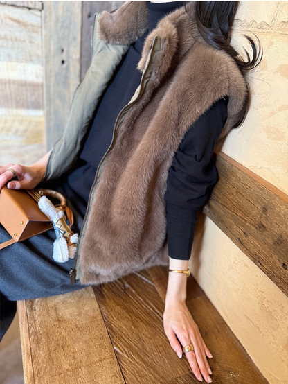 Chic毛絨兩面穿韓版馬甲外搭(棕)LI1004