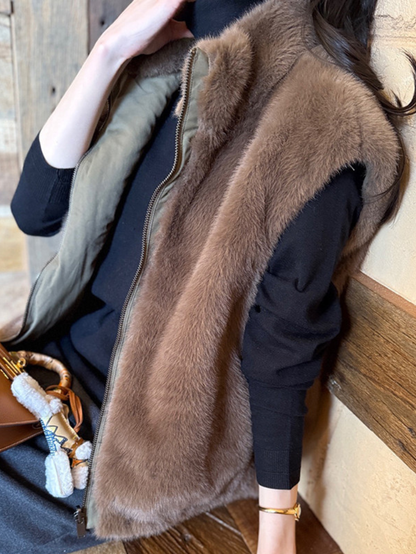 Chic毛絨兩面穿韓版馬甲外搭(棕)LI1004