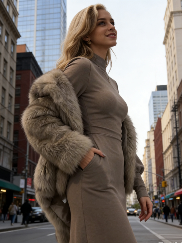 新款半高領燈籠袖修身復古針織洋裝K1047