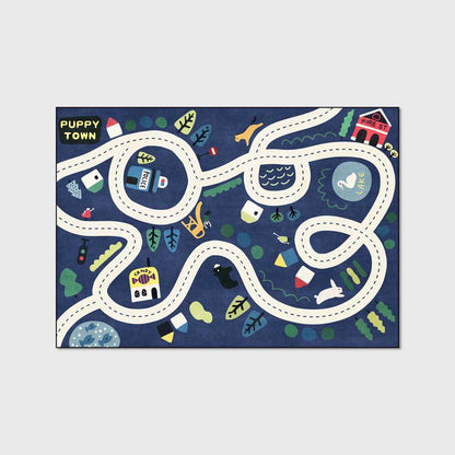 現代卡通藍色公路跑道地墊