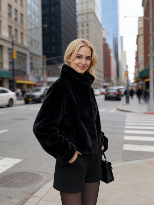 時尚韓版水貂毛皮長袖外套LI1018(黑)