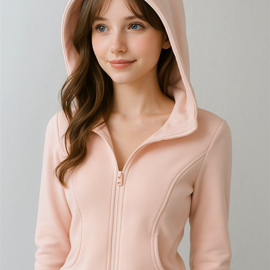 美式運動風雙頭拉鍊修身加厚外套(粉)WA1004