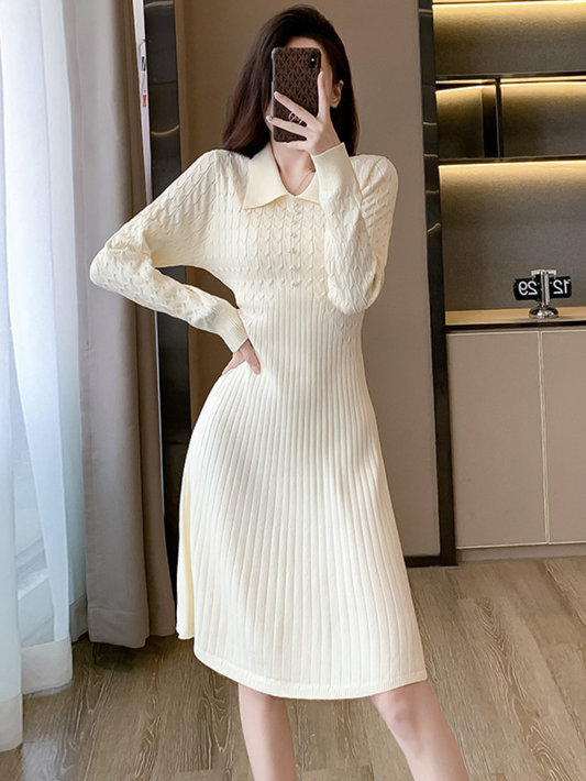 法式小香風百搭針織連身裙K1018