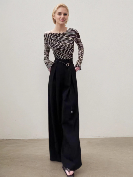 設計感斑馬紋長袖套裝★CO1013