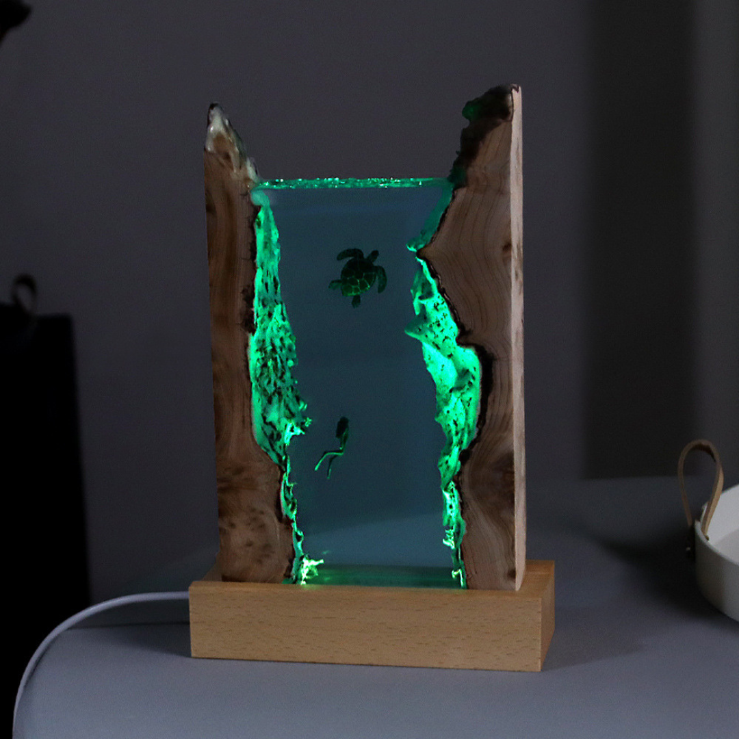 海洋潛水員烏龜樹脂燈