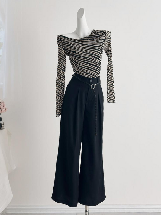 設計感斑馬紋長袖套裝★CO1013