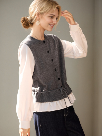 假兩件撞色拼接顯瘦針織衫KN1001