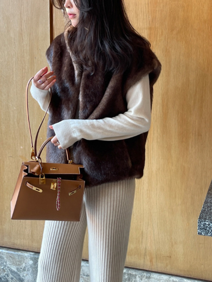 時尚Chic毛毛皮韓版馬甲外套(咖)LI1003