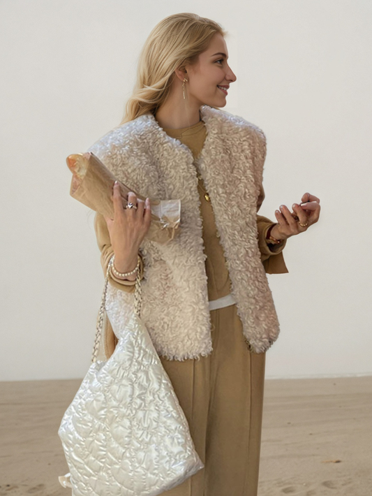 簡約時尚捲毛韓版馬夾皮外套LI1016