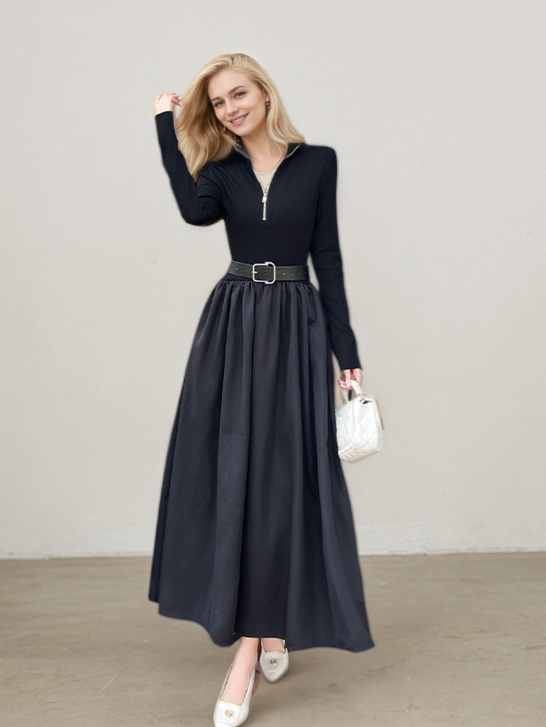 輕奢華赫本風黑色洋裝E1001