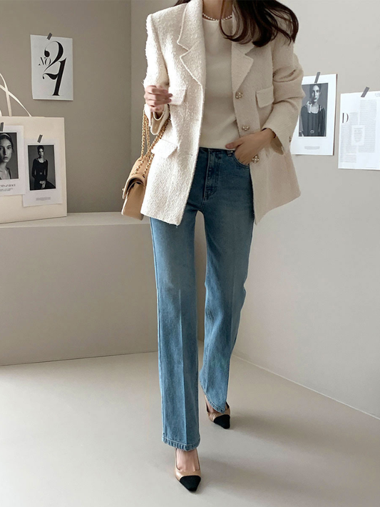 Chic小香風外套修身西裝外套(白)B1006