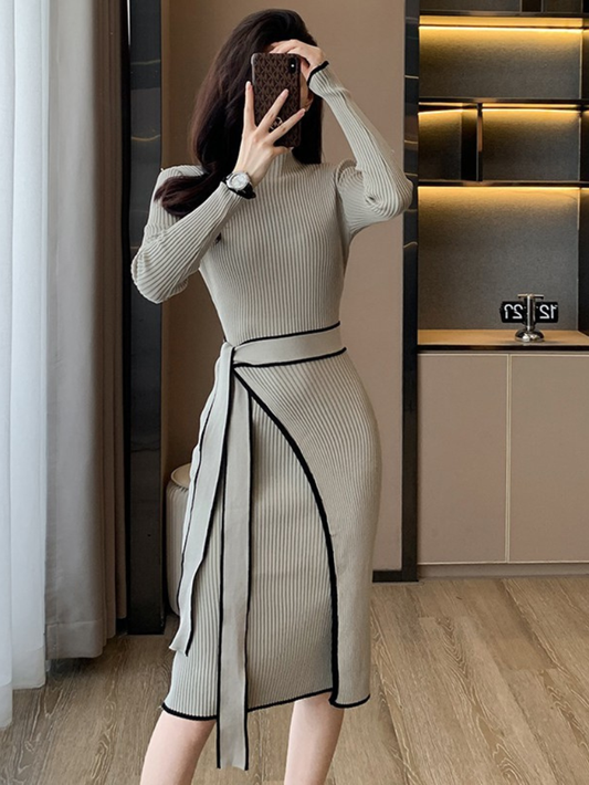 設計感繫帶顯瘦內搭針織洋裝2款K1032