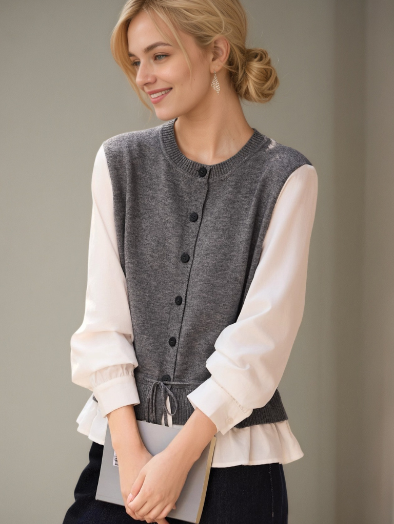 假兩件撞色拼接顯瘦針織衫KN1001