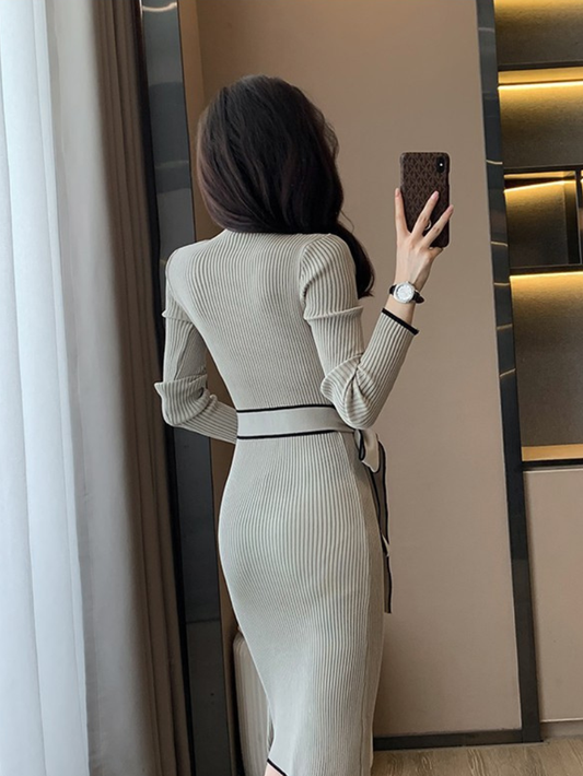 設計感繫帶顯瘦內搭針織洋裝2款K1032