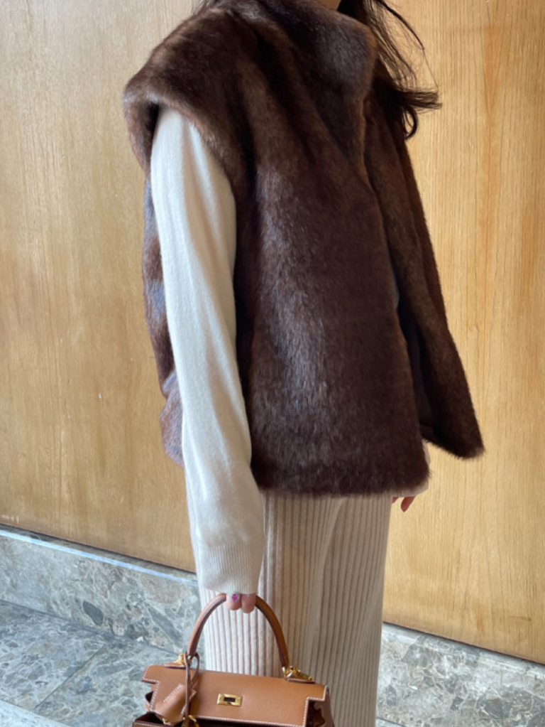 時尚Chic毛毛皮韓版馬甲外套(咖)LI1003