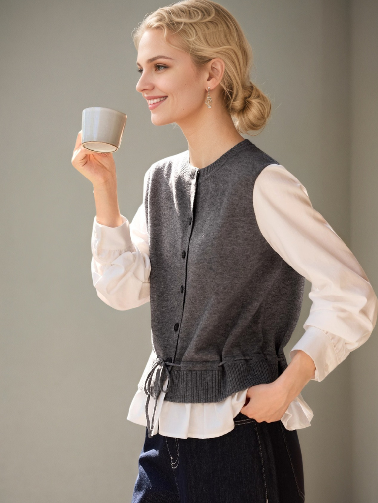 假兩件撞色拼接顯瘦針織衫KN1001