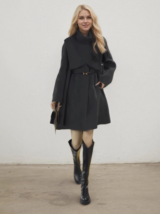 斗篷中長款修身時髦大衣套裝CO1005