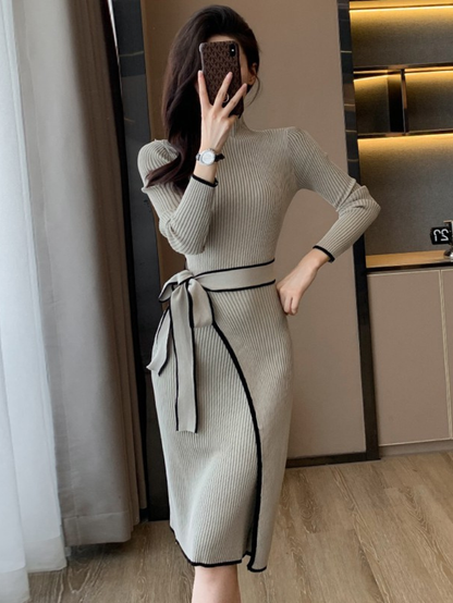 設計感繫帶顯瘦內搭針織洋裝2款K1032