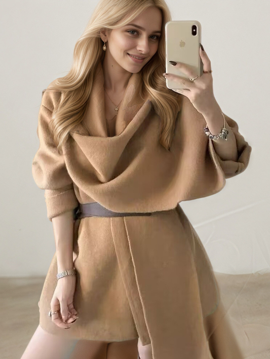 圍巾領氣質慵懶針織短版外套(卡其)LI1001