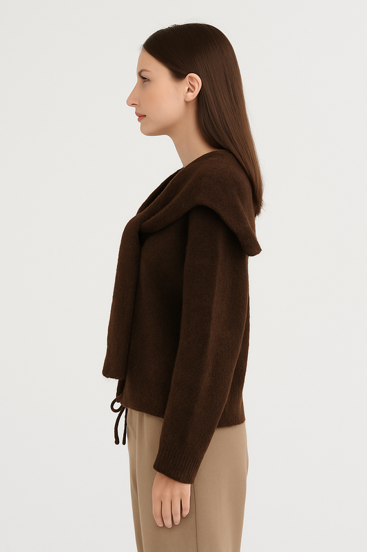 秋季新款法式氣質披肩長袖兩件式毛衣(咖)KN1013