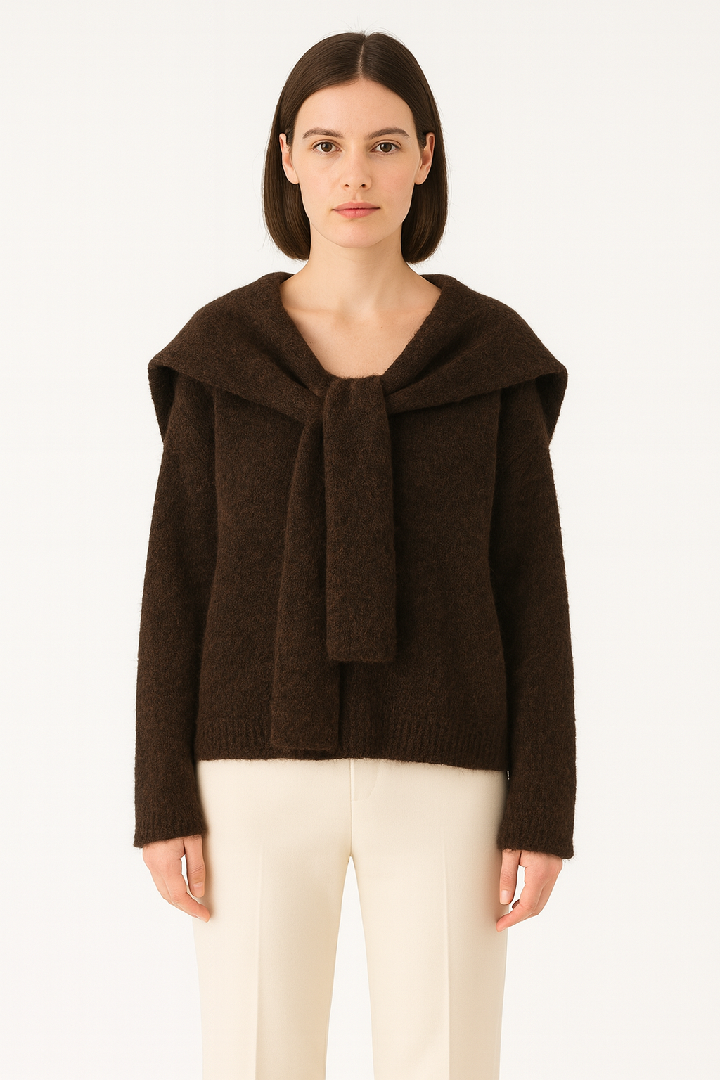 秋季新款法式氣質披肩長袖兩件式毛衣(咖)KN1013