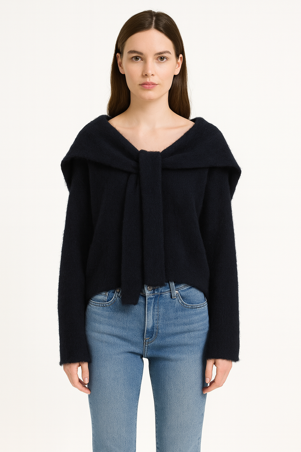 秋季新款法式氣質披肩長袖兩件式毛衣(藏藍)KN1013