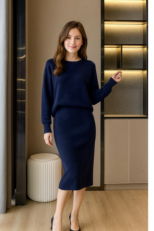 氣質顯瘦針織毛衣套裝K1046(藏青)