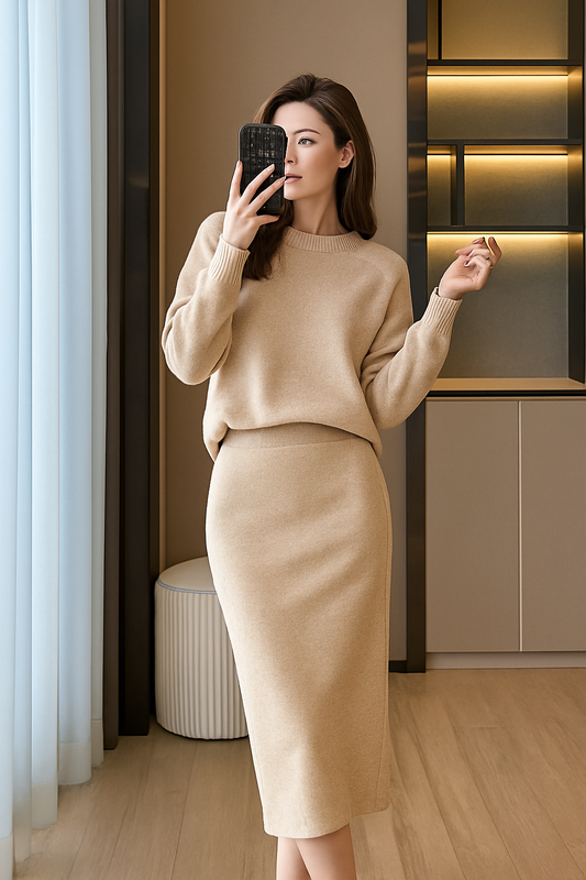 氣質顯瘦針織毛衣套裝K1046(杏)