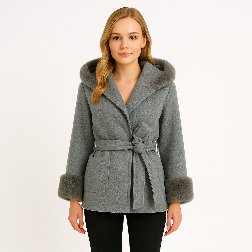 斗篷式收腰綁帶連帽大衣外套WA1003