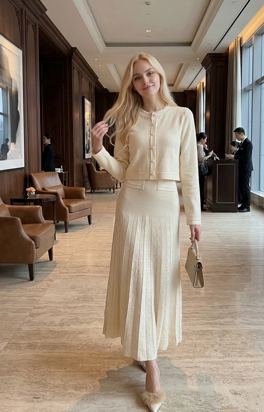 赫本風法式優雅｜精緻小香風針織兩件套 E2014