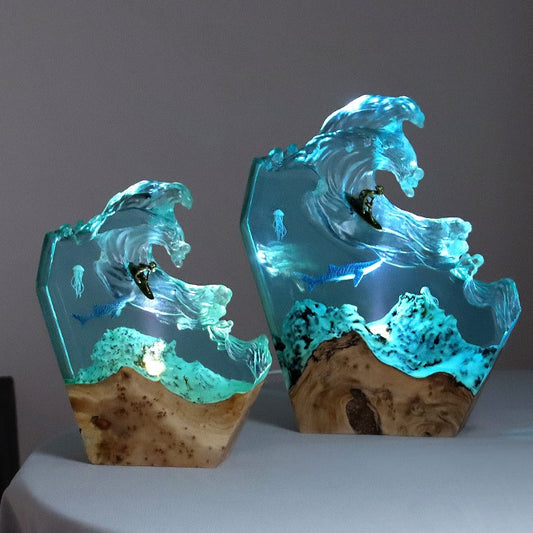 遠洋衝浪實木樹脂造型夜燈