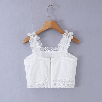 法式優雅鏤空刺繡心型繫帶背心 SS2017