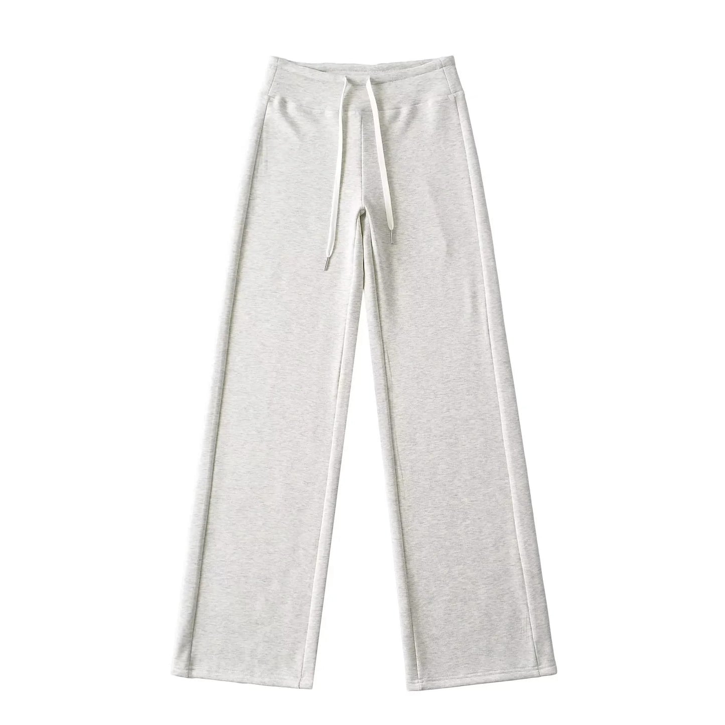 簡約純色鬆緊直筒拖地長褲(加厚款)白