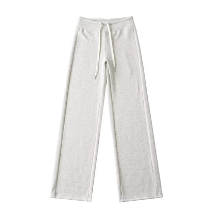 簡約純色鬆緊直筒拖地長褲(加厚款)白