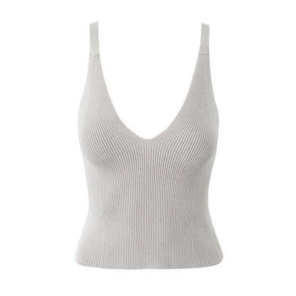 冬季新款美式小香風修身針織小吊帶(米灰)